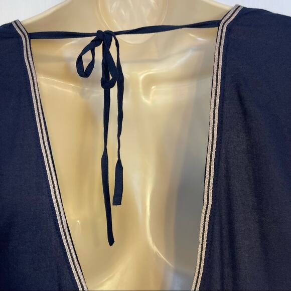 Free People Anthropologie Silver Springs Embroidered Navy Tunic V-Back Top XS - Picture 9 of 14